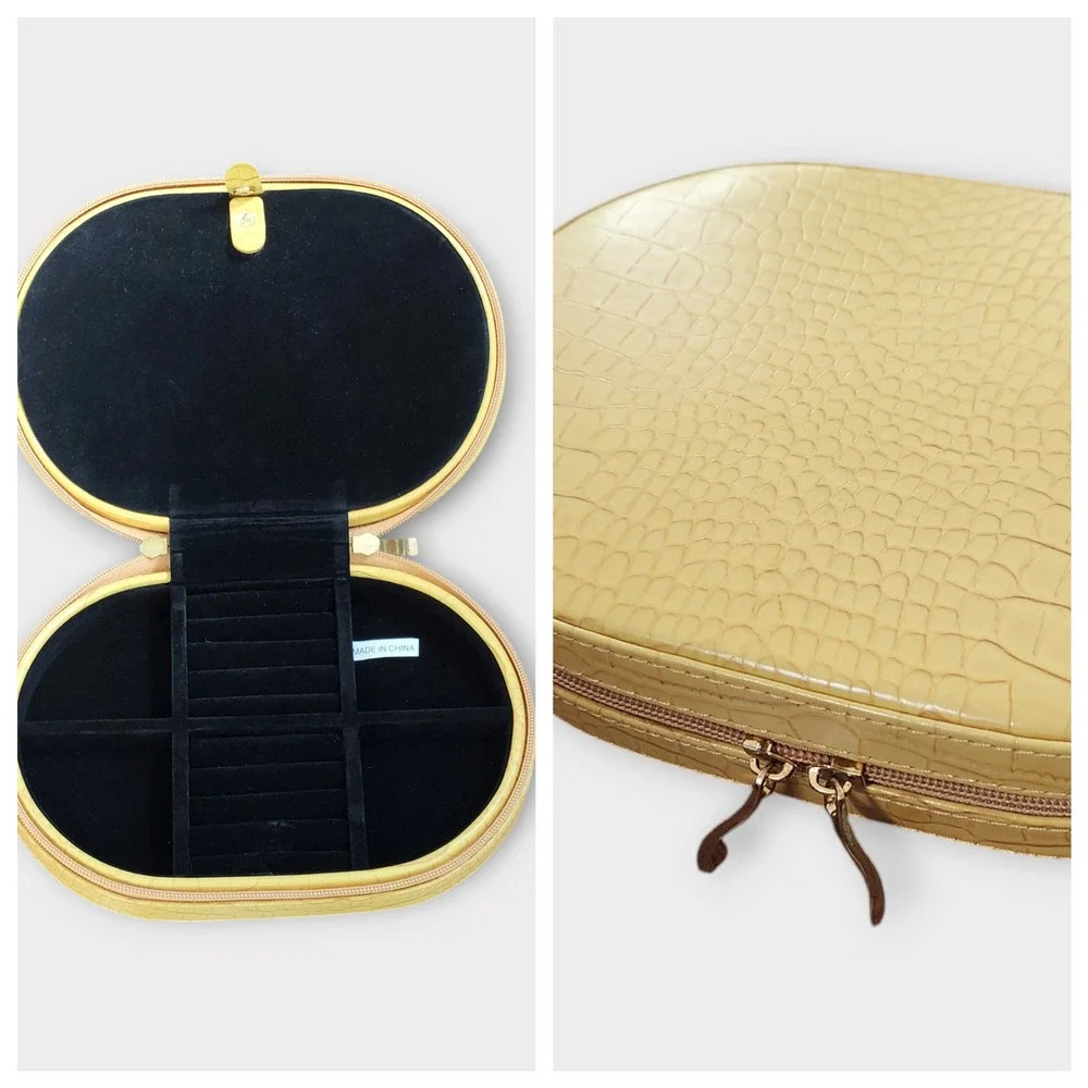 Moc Croc Medium Size Jewelry Case Yellow Zip Around Velvet Lined